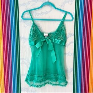 FREDERICKS OF HOLLYWOOD sheer pastel green camisole tank top lingerie small